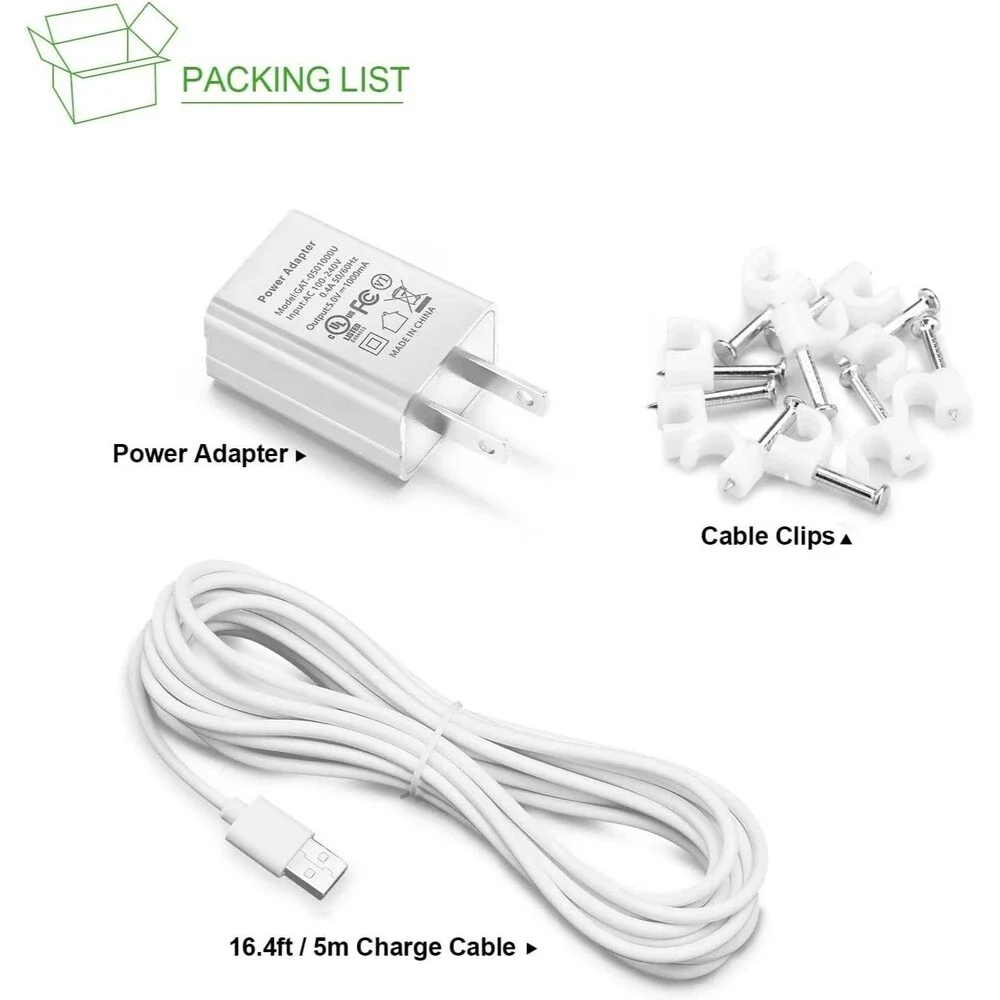 OLAIKE 5m/16ft Charge Cable with DC Power Adapter Compatible with Stick Up Cam &